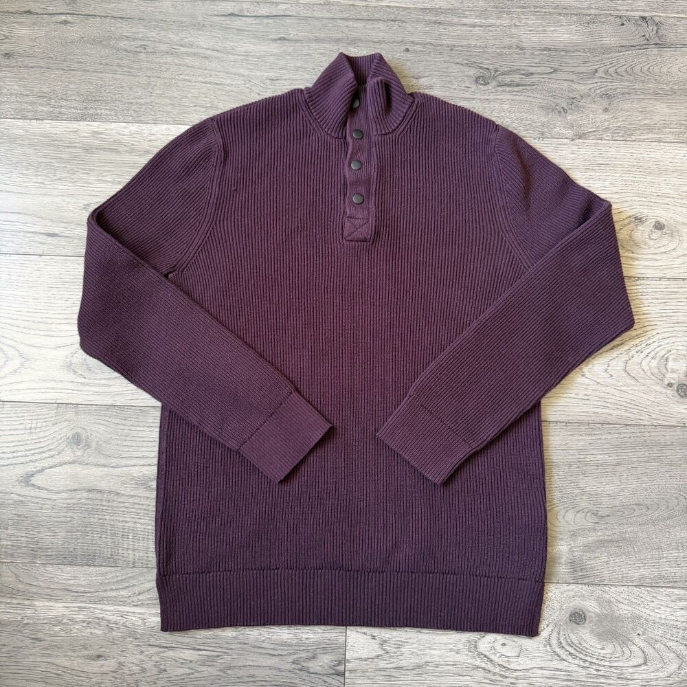 Express Men’s Burgundy Ribbed Knit Mock Neck Sweater Zip Button - Size Large‎